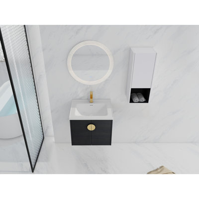 Meuble-lavabo moderne avec lavabo en céramique et tablette latérale - 24 po
