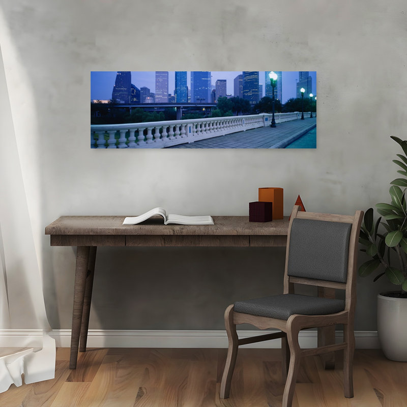 Buildings lit up at dusk Houston Texas USA 1 Piece Wrapped Canvas Panoramic Wall Art, 30.48 cm H x 91.44 cm W