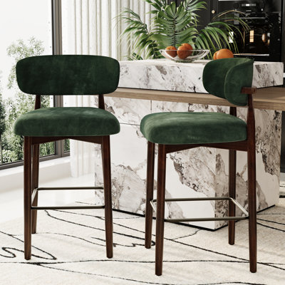 Ensemble de 2 tabourets de bar avec dossier - tabourets de cuisine à hauteur de comptoir de 26 pouces avec pieds en bois, chaises rembourrées modernes pour îlot de cuisine et salle à manger, vert