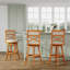 Tabouret pivotant à dossier en X de 30 po de hauteur bar, finition naturelle, siège en tissu beige