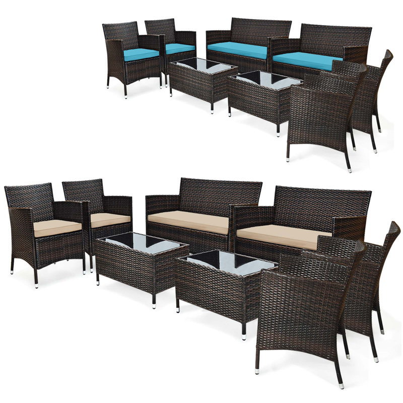 Kendriana 8 - Person Patio Conversation Set with Cushions, Brown/Turquoise 
