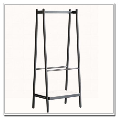 Solid Oak Wood Clothes Rack, Black Hanger Rack-Clothes Rack With Shelves