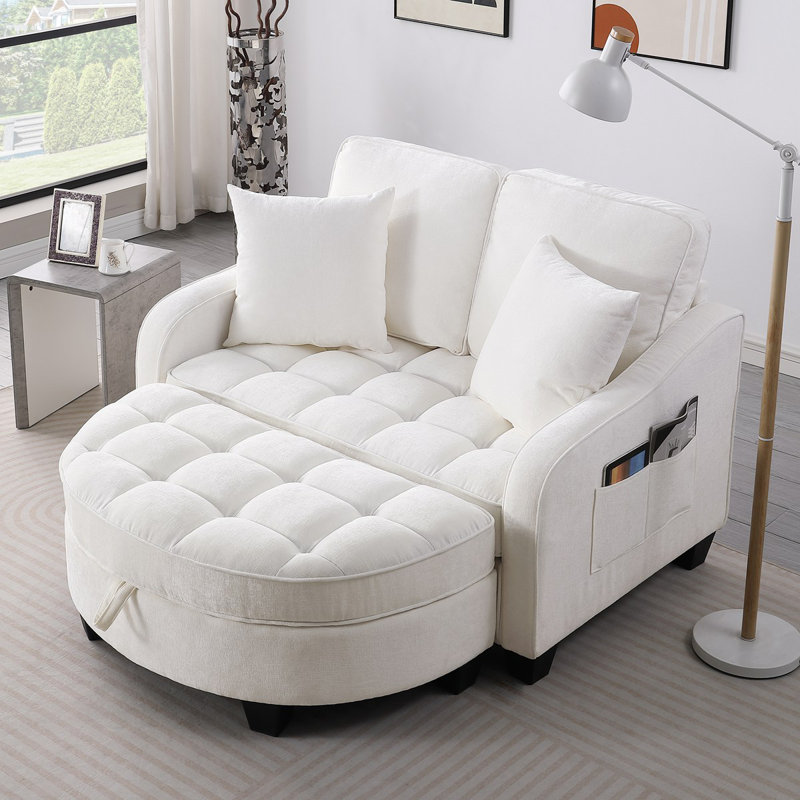 Two-Seater Sofa, Double Sofa Chaise Longue, With Irregular Armrests And Backrests, Footrest With Storage Space, Comes With Two Small Throw Pillows, Suitable For Living Room And Bedroom