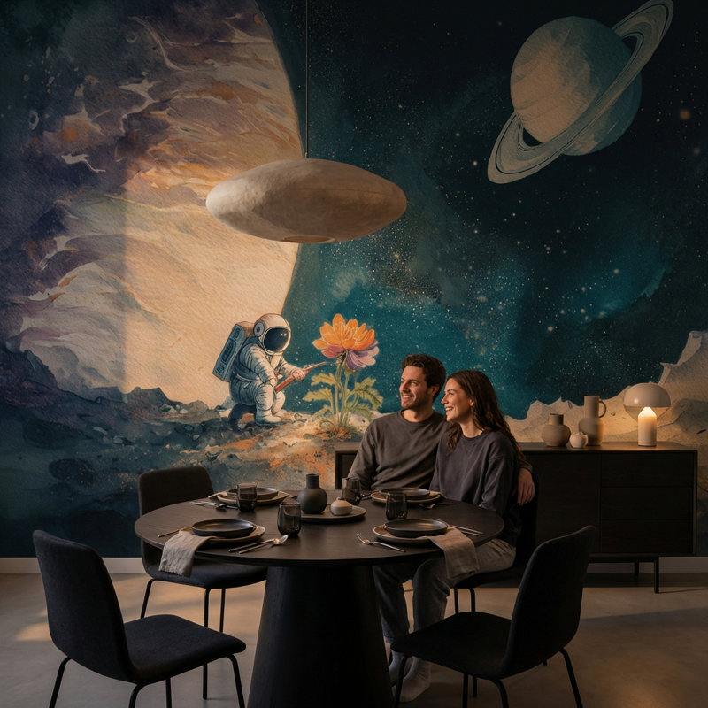 Rouleau double de papier peint astronaute amovible, Non tissé, 120 po x 96 po