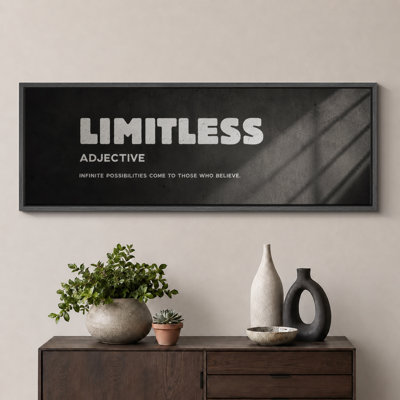 Minimalist Black Inspirational Typography Limitless Quote Modern Office Decor Extra Large Pictures Framed Canvas Print Wall Art