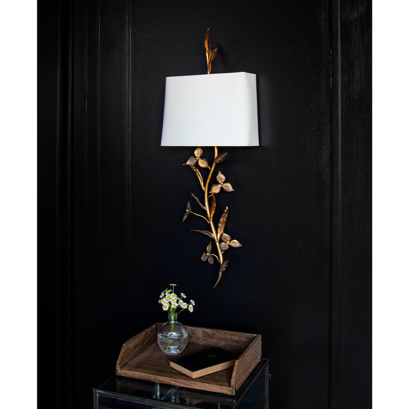 Southern Living Trillium Shaded Sconce; Dimensions 12W X 32.5H X 4..75D; Uses Two Maximum 40 Watt E12 Base Bulb (Not Included)