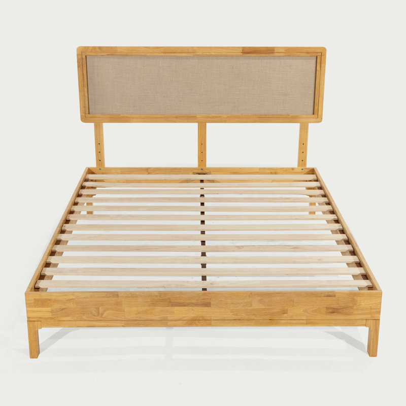Anspach Solid Wood Platform Bed with Headboard, Bohemian Bed Frame, Queen, Light Natural
