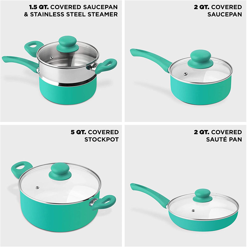 16 - Piece Non-Stick Ceramic Cookware Set, Turquoise