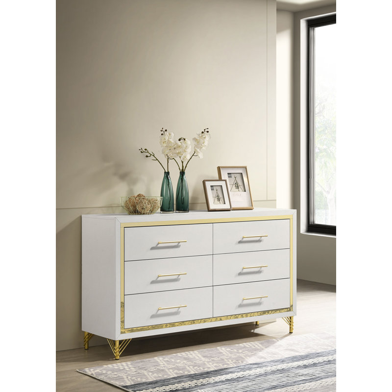 Kamarcus 6-drawer Dresser Cabinet White, White/Gold