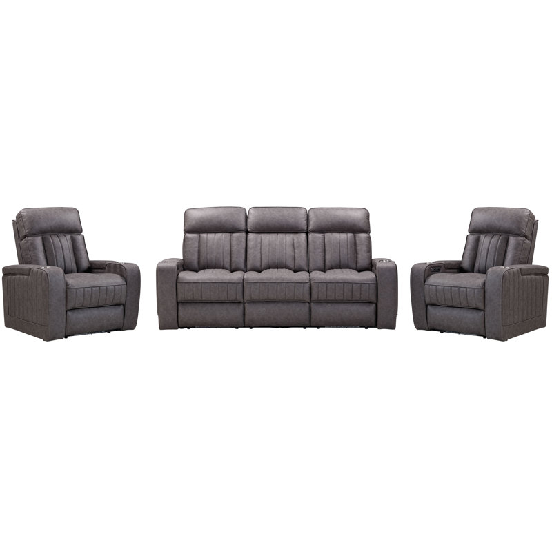 Canapé inclinable électrique Desiri, Brun, 3 pièces: canapé, 2 fauteuils inclinables