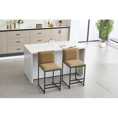 Ensemble de 2 tabourets de bar à hauteur de comptoir, chaises de bar rembourrées en lin, repose-pieds et structure en métal pour la cuisine, la salle à manger