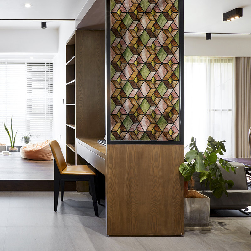 Adhésif décoratif fenêtre rétro géométrique