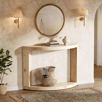 Modern-style solid wood console table.