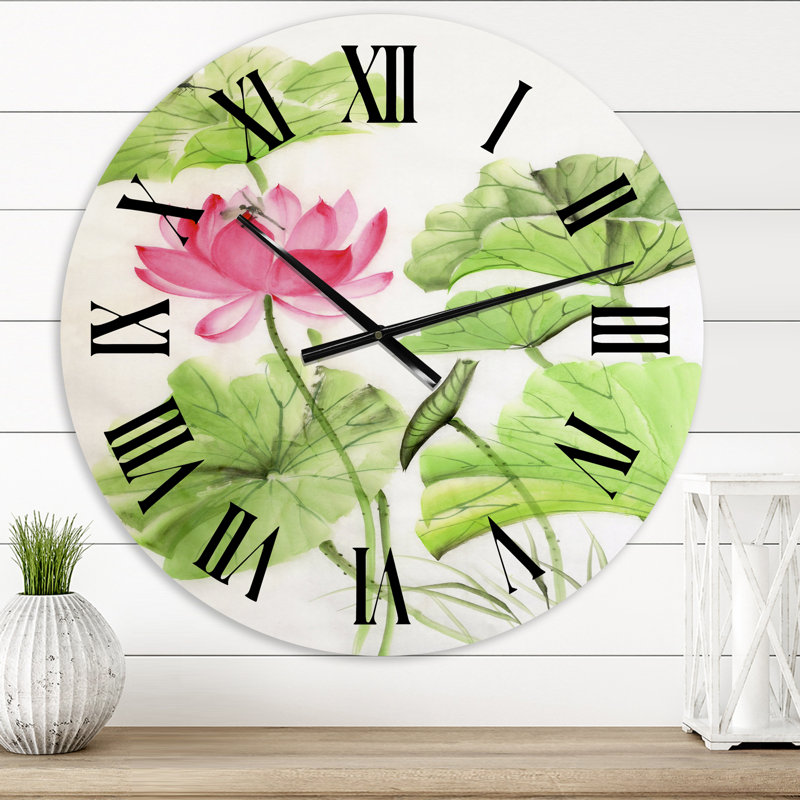 Lotus et libellule - Horloge murale traditionnelle, Moyenne