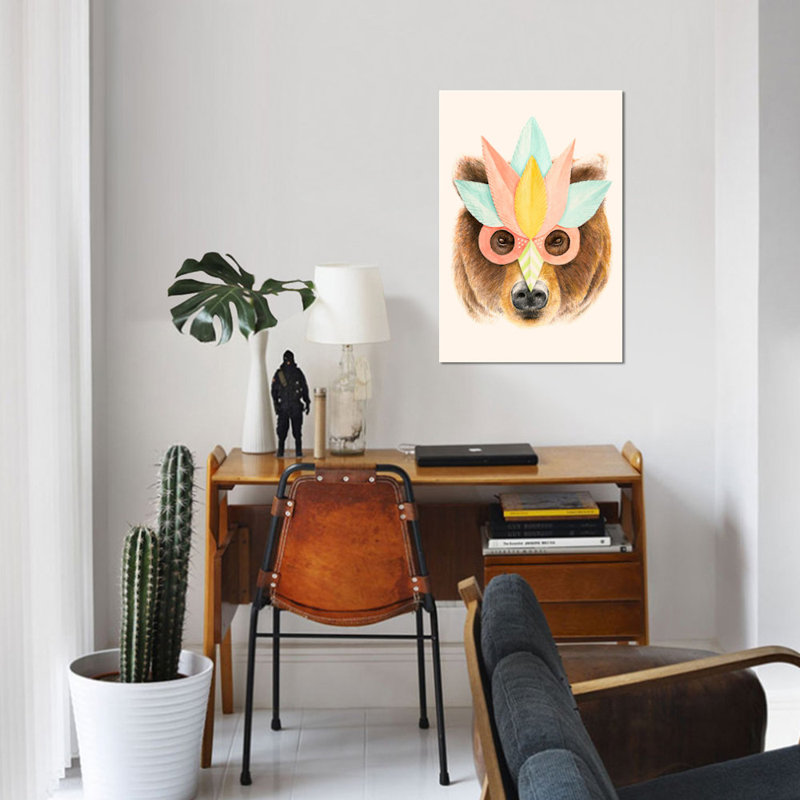 « bear paper mask », impression sur toile, H 26 po x l 18 po x P 1,5 po, Pas de tapis, Toile tendue