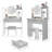 17" Round LED Mirror Vanity Table + Soft Cushion Stool Suit, Large Mirror, Touch Switch, 3 colors, Adjustable Brightness, Large Desktop, Multi-layer High Capacity Storage, Suitable For Small Space