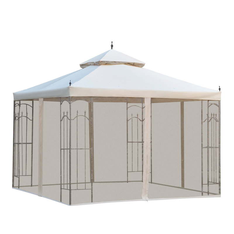 Steel Outdoor Garden Gazebo with Mesh Curtains, 10 x 10 ft
