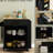 Black Storage Kitchen Island With Ac & Ports, Rolling Cart, Microwave Stand, Towel Rack Spice Cart Outlets And Rack, Rolling,