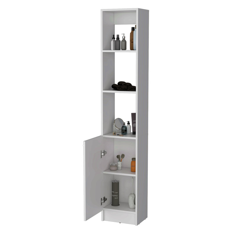 Linen Cabinet With 1 Door, 3 Open Shelves, White