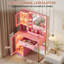 Bureau de maquillage avec miroir et lumières, coiffeuse avec station de charge, coiffeuse en bois RVB Lights pour chambre à coucher-2139244335