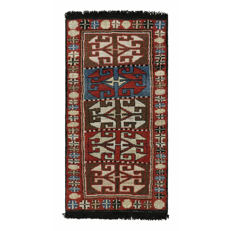 Burano Hand Knotted Wool Geometric Area Rug, Rectangle 4' x 6', Red Black