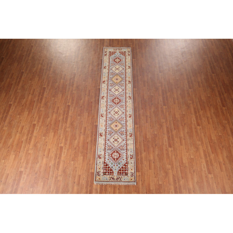 Tapis de couloir indien bleu clair Khotan 3 x 12