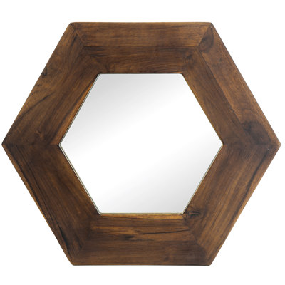 18.5"X18.5" Wood Frame Hexagon Mirror, Adding Appeal To Living Room Bathroom, Dark Brown Hexagonal Mirror With Solid Border, Wall Decor For Different Rooms, 18.5"X18.5",