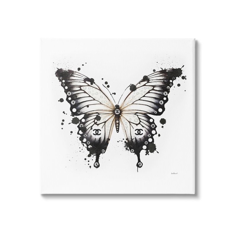 Papillon noir moderne sur toile par Amanda Greenwood, H 17 po x l 17 po x P 1,5 po