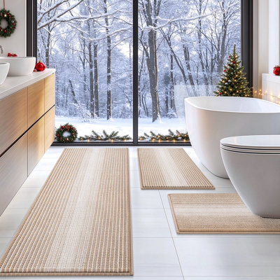 Large Striped Non Slip Toilet Rugs U-Shaped Contour Bath Mat Set