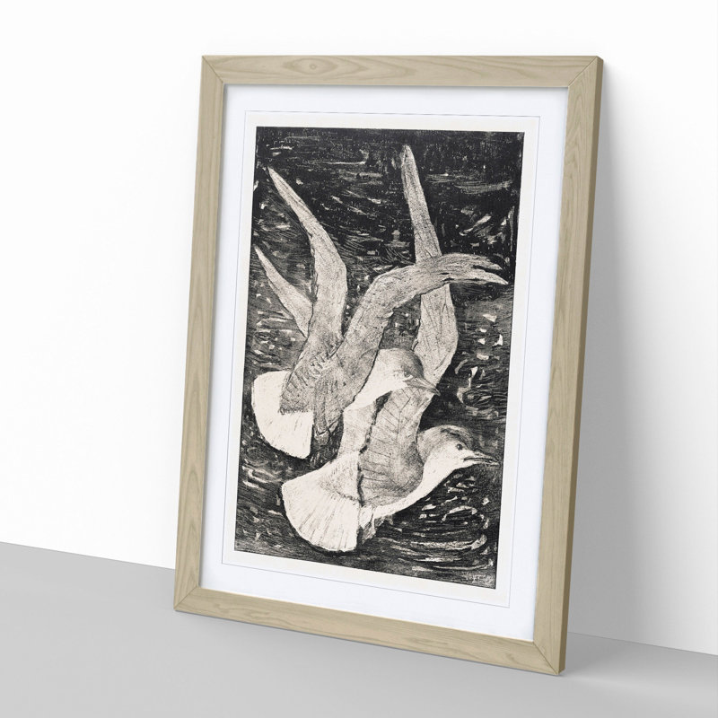 Two Flying Seagulls by Theo Van Hoytema - Picture Frame Painting, 65cm H x 48cm W x 2cm D, Oak Framed