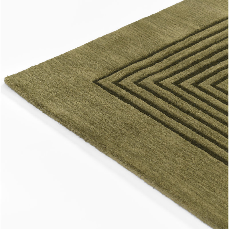 Orlie Hand Tufted Wool Geometric Area Rug in Brown, Green, Rectangle 5' x 8'