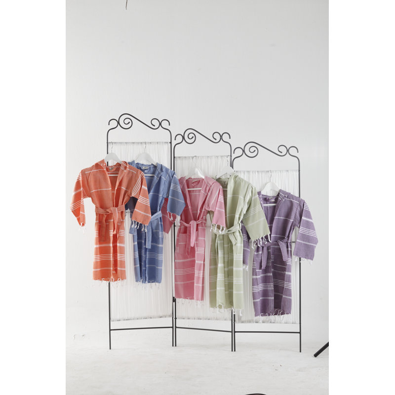 Boville Cotton Gender Neutral Mid-Calf Bathrobe with Pockets and Hood, Blue