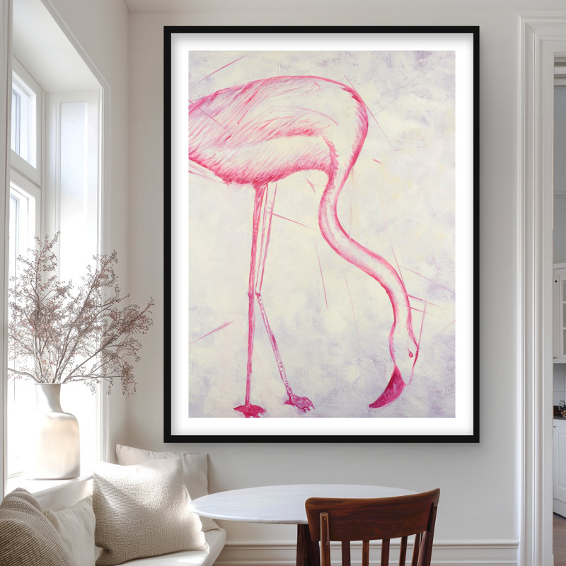 Croquis de flamant rose - animaux gris, reproduction encadrée