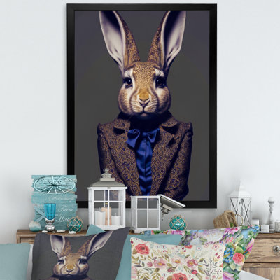 Fancy Rabbit In A Gray and Blue - Reproduction sur toile encadrée de lapin