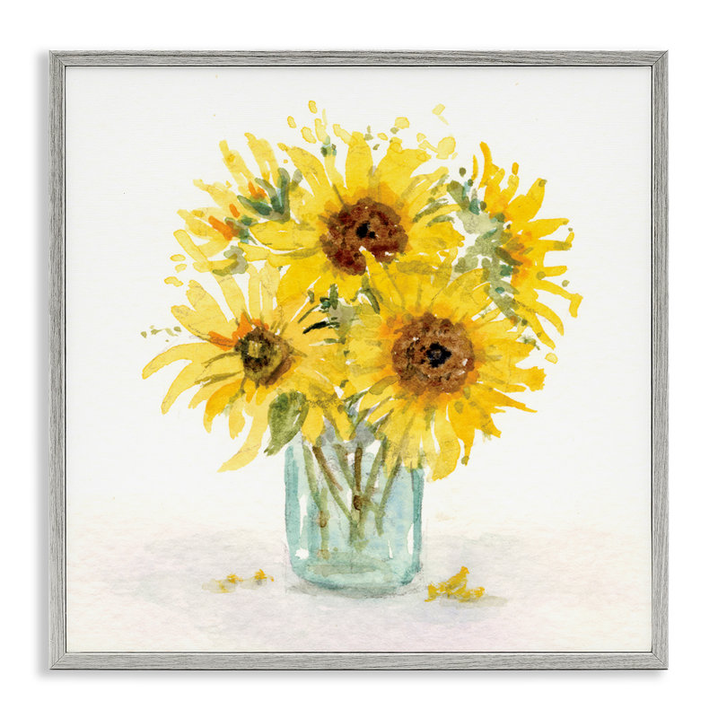 «Soft Sunflower Jar», art de la giclée encadrée par Patti Bishop, H 24 po x l 24 po, Estampe numérique Farmhouse