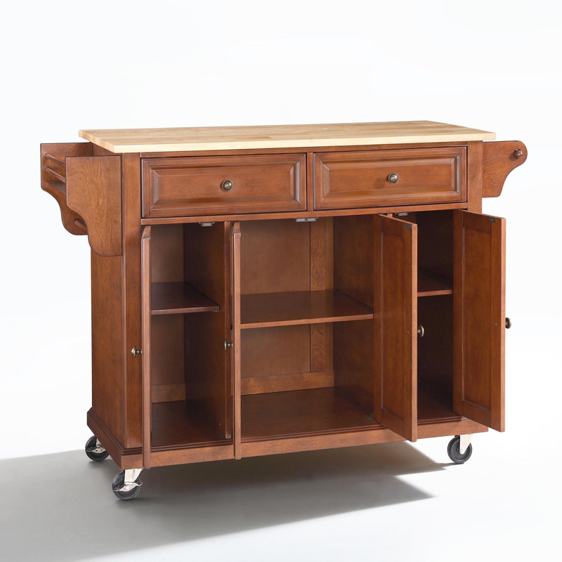 Ken Solid Wood Top Kitchen Cart, Classic Cherry