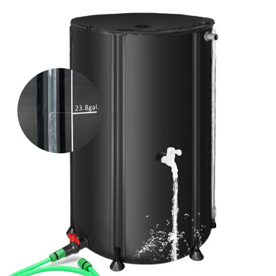 Baril de pluie pliable de 100 gallons avec filtre, 2 robinets et ensemble de trop-plein - Réservoir d'eau de pluie en PVC pour gouttières, jardin et réservoir d'eau