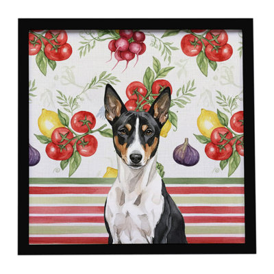 Black and White Basenji Vegetables Framed Metal Print