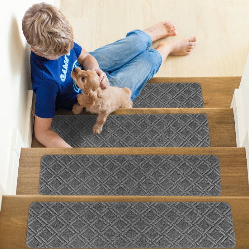 Tapis d'escalier pour marches en bois antidérapant 14 pièces, 8 x 30 pouces Tapis de marche intérieur (gris), Gris