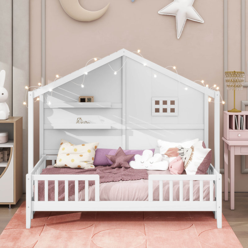 Gideon House Bed With Shelves, White