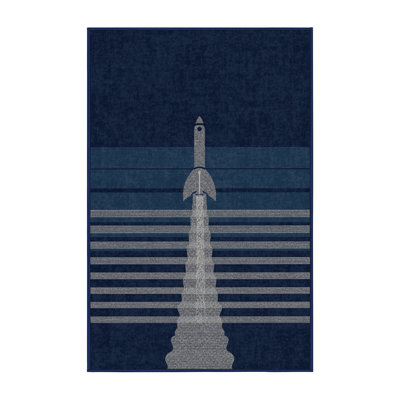 Soft Plush Eger Modern Rocket Launch Nautical Striped Area Rug in Blue – Navy Binding