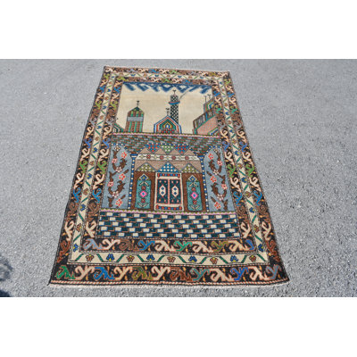 Tapis turc Oushak rétro fait à la main avec de la laine biologique et un motif artistique - bleu / rose SN-6018