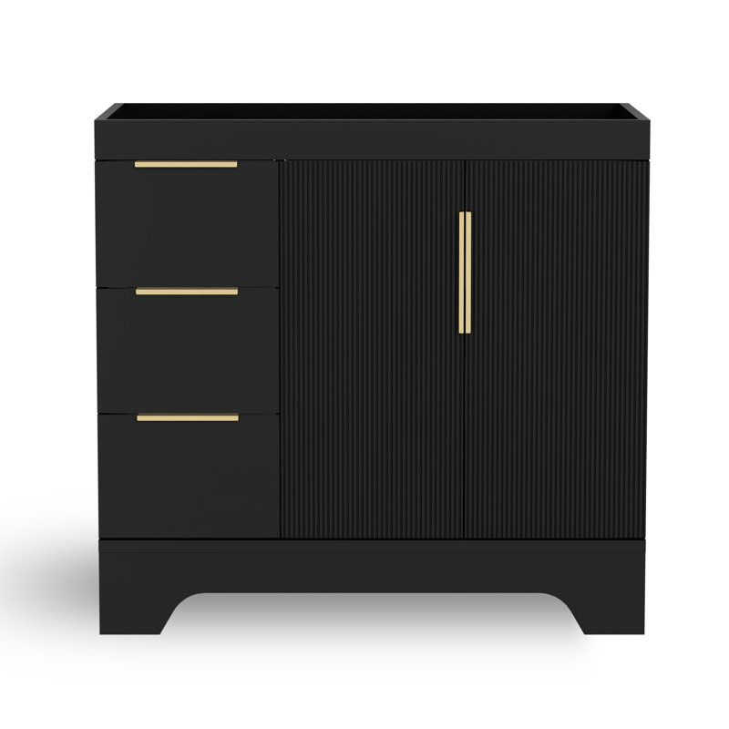 Base de meuble-lavabo simple 36 po Mid-Century moderne, sans comptoir d'évier, Noir, Doré