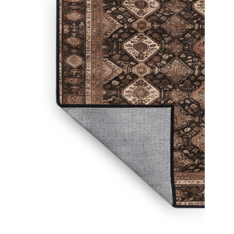 Machine Washable Persian Brown Area Rug, Round 8'