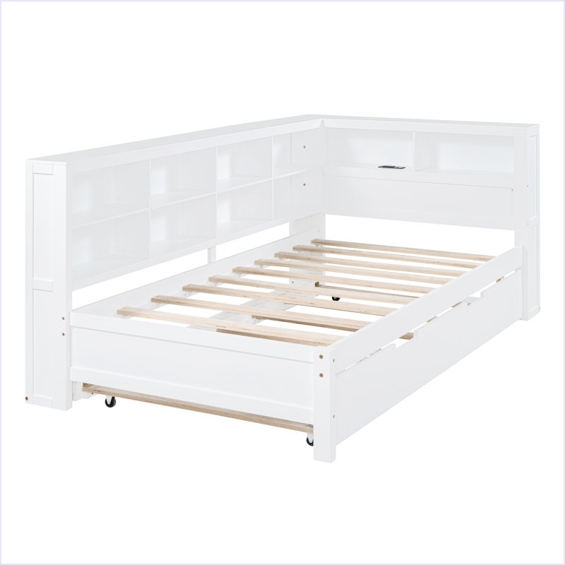Daybed With Storage Shelf And USB Charging Ports, White, Twin
