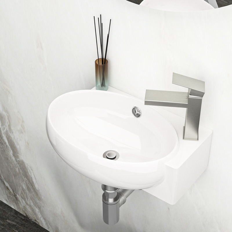 16X11 Inch Bathroom Sink, Ceramic, Wall Mounted, White, To Stains, Polished Surface Ceramic Mount Stain , Installation Guide Included