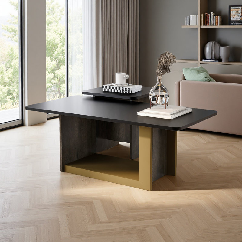 Ensemble de 2 tables basses modernes et luxueuses avec table basse et plateau spacieux, Noir