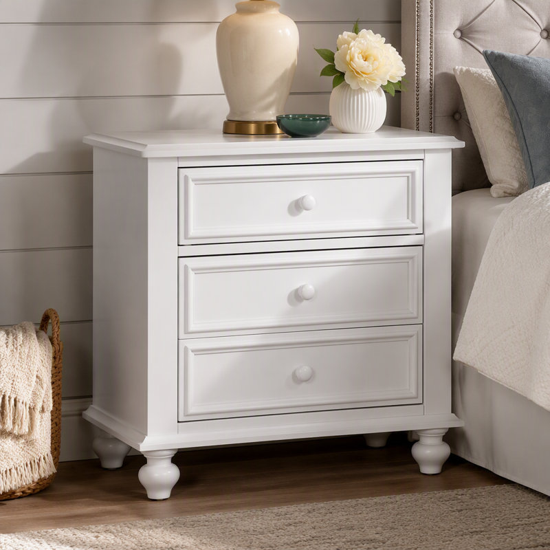 Wooden Nightstand With 2 Drawers, White