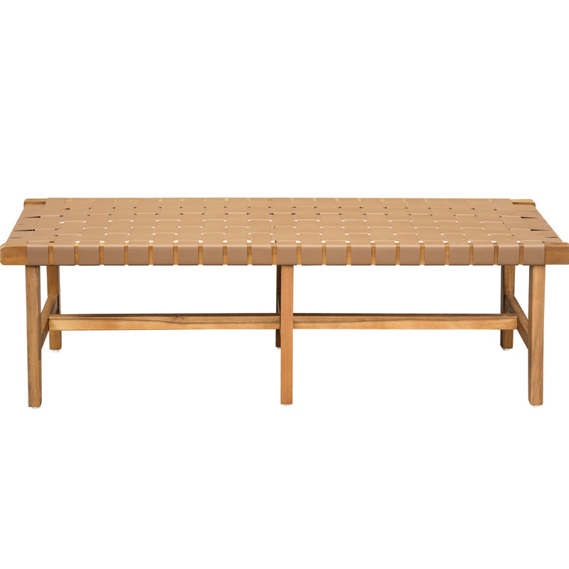 Banc de chambre pratique et élégant en bois avec siège en similicuir tissé - profondeur de 54,64 po, largeur de 16,06 po, hauteur de 17,54 po pour la décoration du repose-pieds