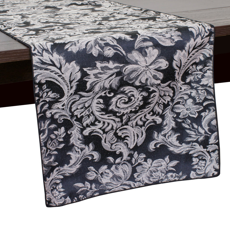 Miranda Table Runner, Black, 90" x 14" Runner, 2